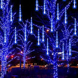 FUNPENY Meteor Shower Rain Lights, 288/864 LED Christmas Lights Icicle Snow Falling Halloween Light Outdoor Raindrop Light, 30cm 8 Tubes Xmas Tree Holiday Christmas Halloween Decoration, Blue