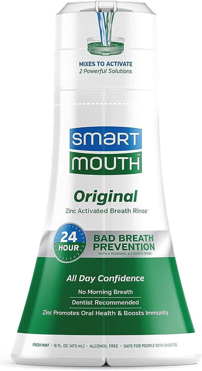 SmartMouth_Original_Zinc_Activated_Mouthwash_-_Instant_Fresh_Breath_Mouthwash_-_Eliminates_Bad_Odors_and_Bad_Breath_-_Alcohol-Free,_Sugar-Free,_Gluten-Free_-_Fresh_Mint_-_16_fl_oz_(2_Pack)