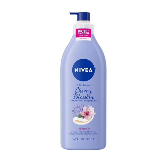 NIVEA_Oil_Infused_Cherry_Blossom_and_Jojoba_Oil_Body_Lotion_for_Women,_Fast-Absorbing_and_Non-Greasy_Cherry_Blossom_Scented_Lotion_Moisturizes_for_48_Hours,_16.9_Fl_Oz_Pump_Bottle