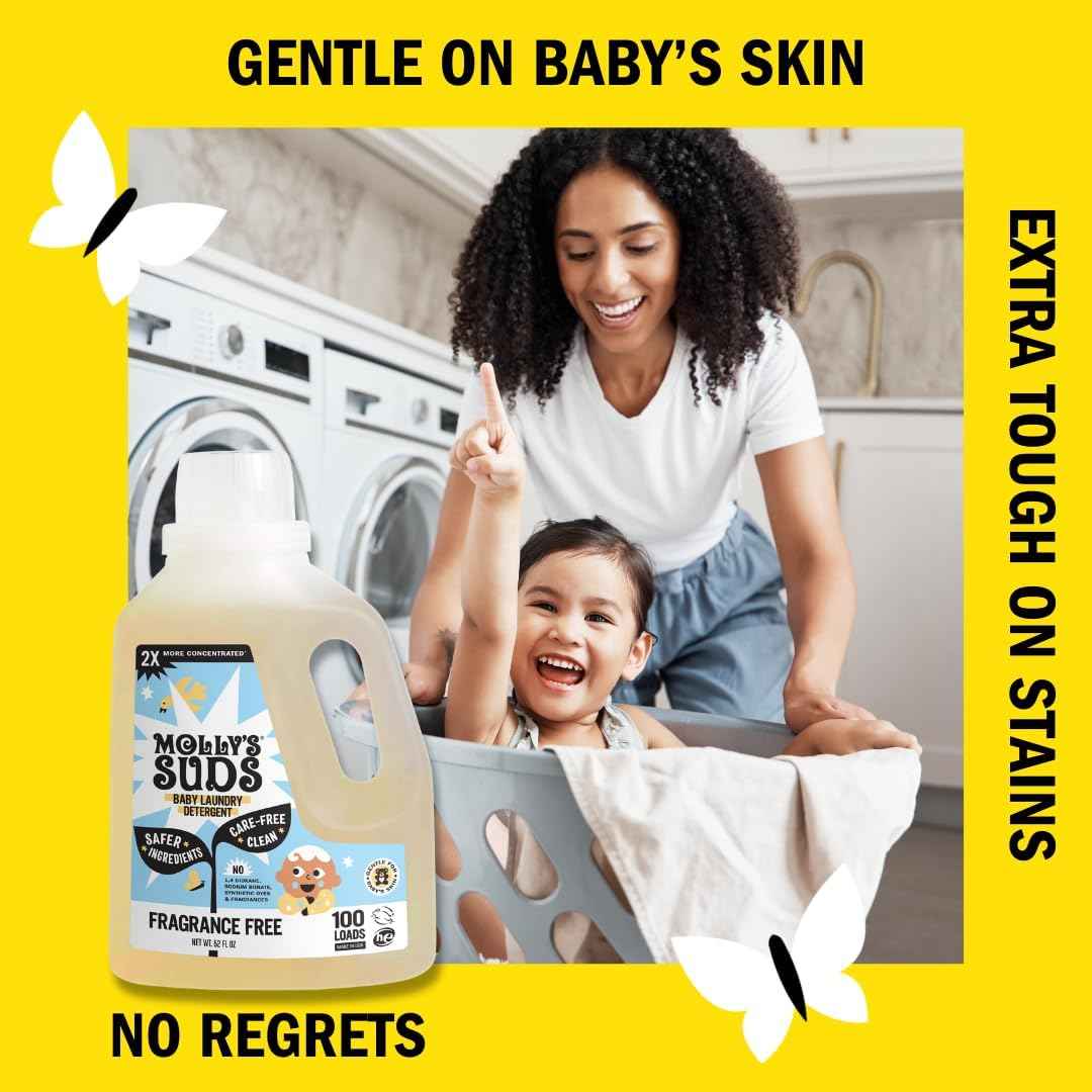 Molly's Suds Baby Liquid Laundry Detergent | Removes Formula, Poop & Spit-Up Stains | Extra Gentle for Infants, Babies, Toddlers