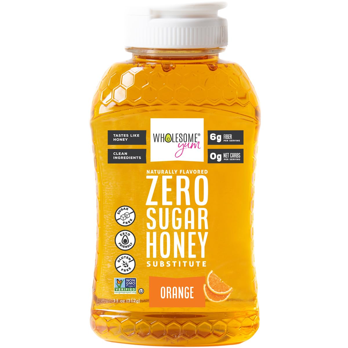 Wholesome Yum Orange Zero Sugar Honey Substitute (Keto) - Natural Sugar Free Honey Alternative With Monk Fruit &amp;amp; Allulose - 0 Net Carbs, Non-GMO, Gluten Free, No Aftertaste (11 oz)