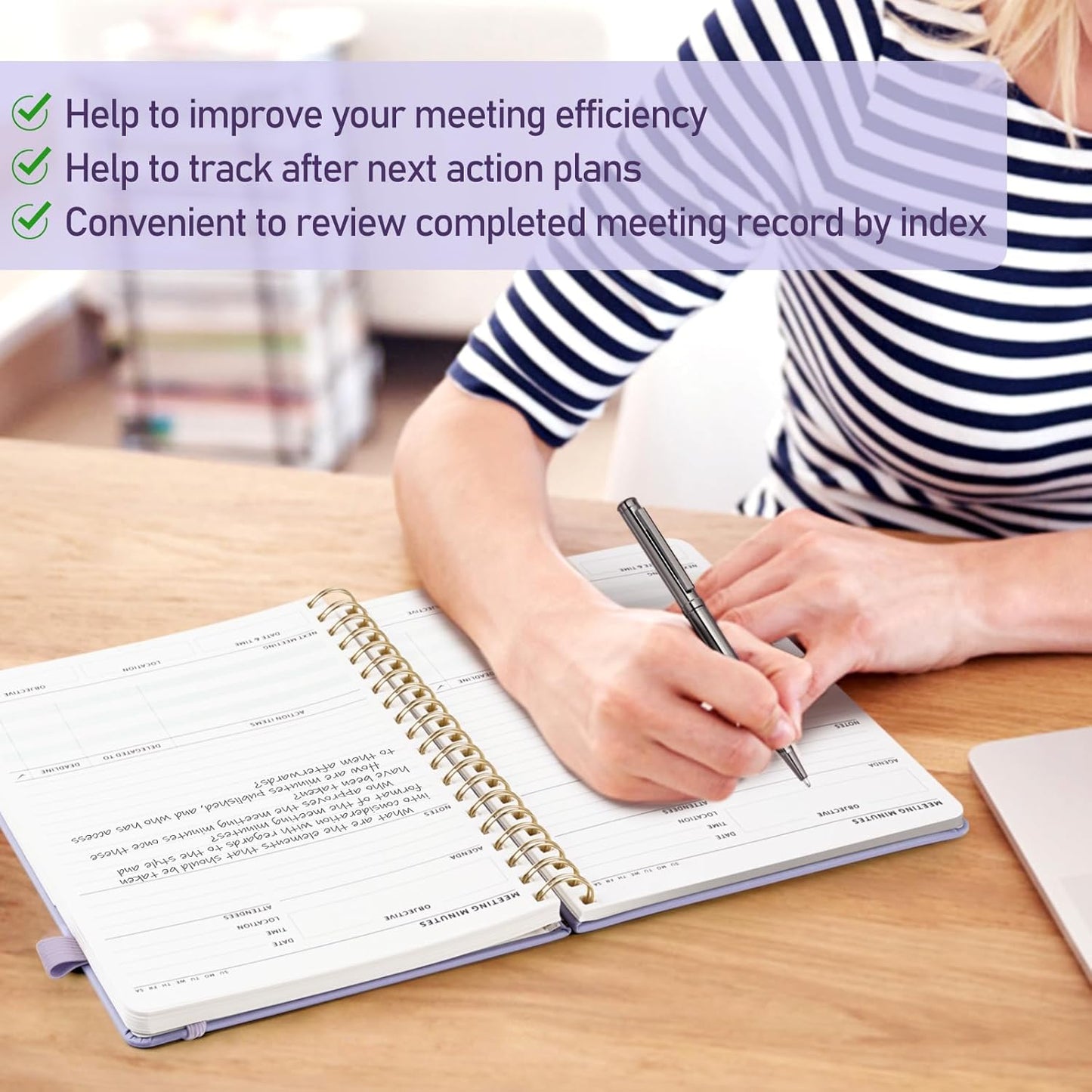 WEMATE_Simplified_Meeting_Notebook_for_Work_with_Action_Items_200_Pages,_Office_Supplies_for_Project_Planner,_PU_Leather_Hardcover_Meeting_Notes_Notebook_for_Work,_B5_(10"_×_7")