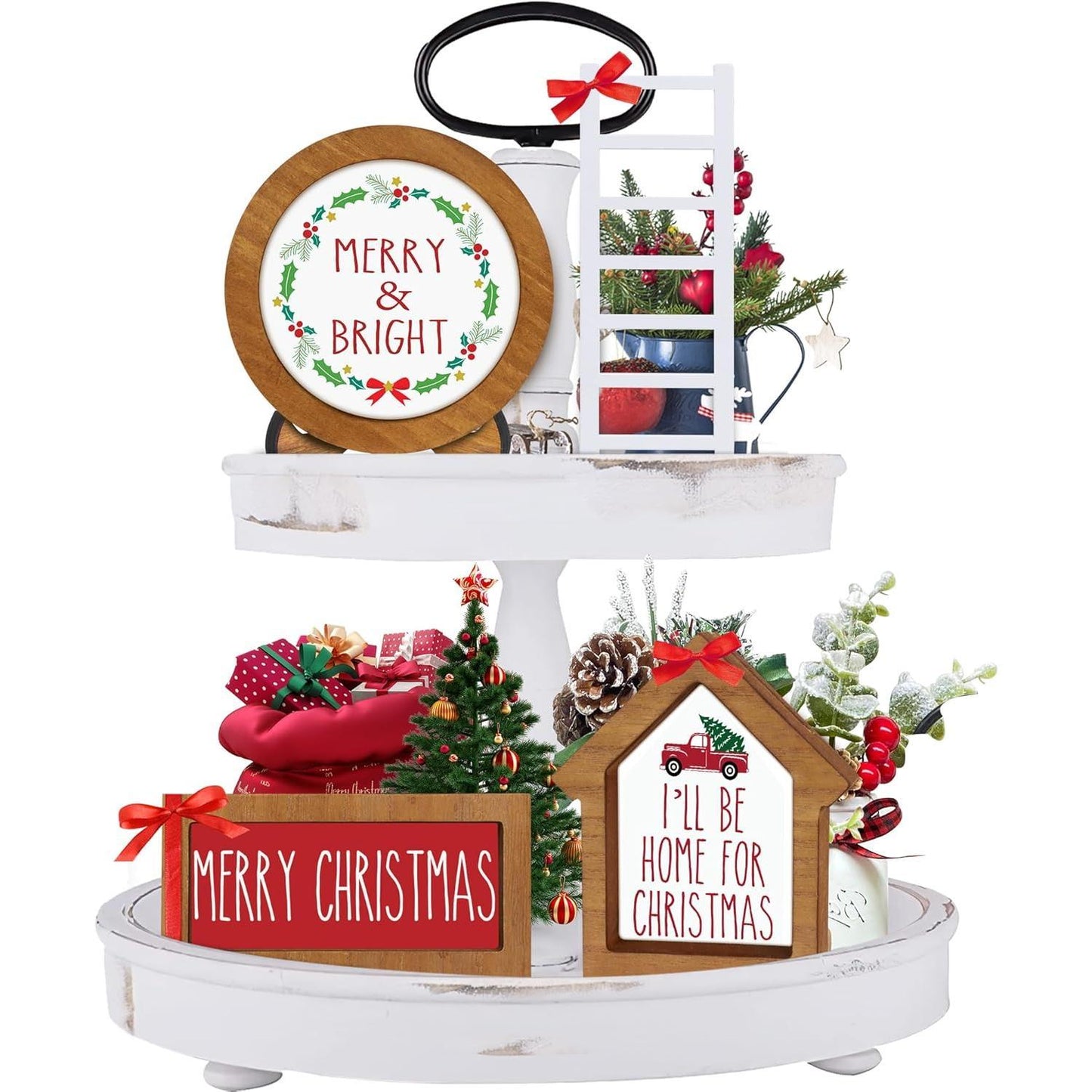 Farmhouse_Christmas_Tiered_Tray_Decorations_Set_-_Year_Round_Seasonal_Interchangeable_Holiday_Rustic_Wooden_Frames_with_Cards,_Ladder_for_Home_Kitchen_Table_Thanksgiving_Centerpiece