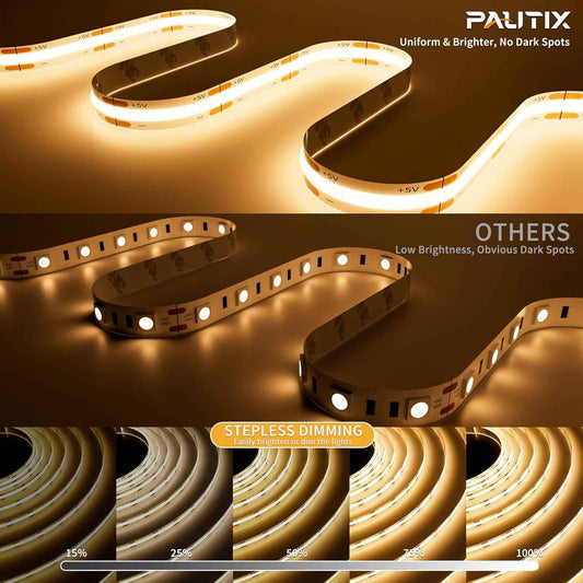 PAUTIX 5V USB COB LED Strip Light – Home Office Bias Lighting for Computer Monitor Backlight
