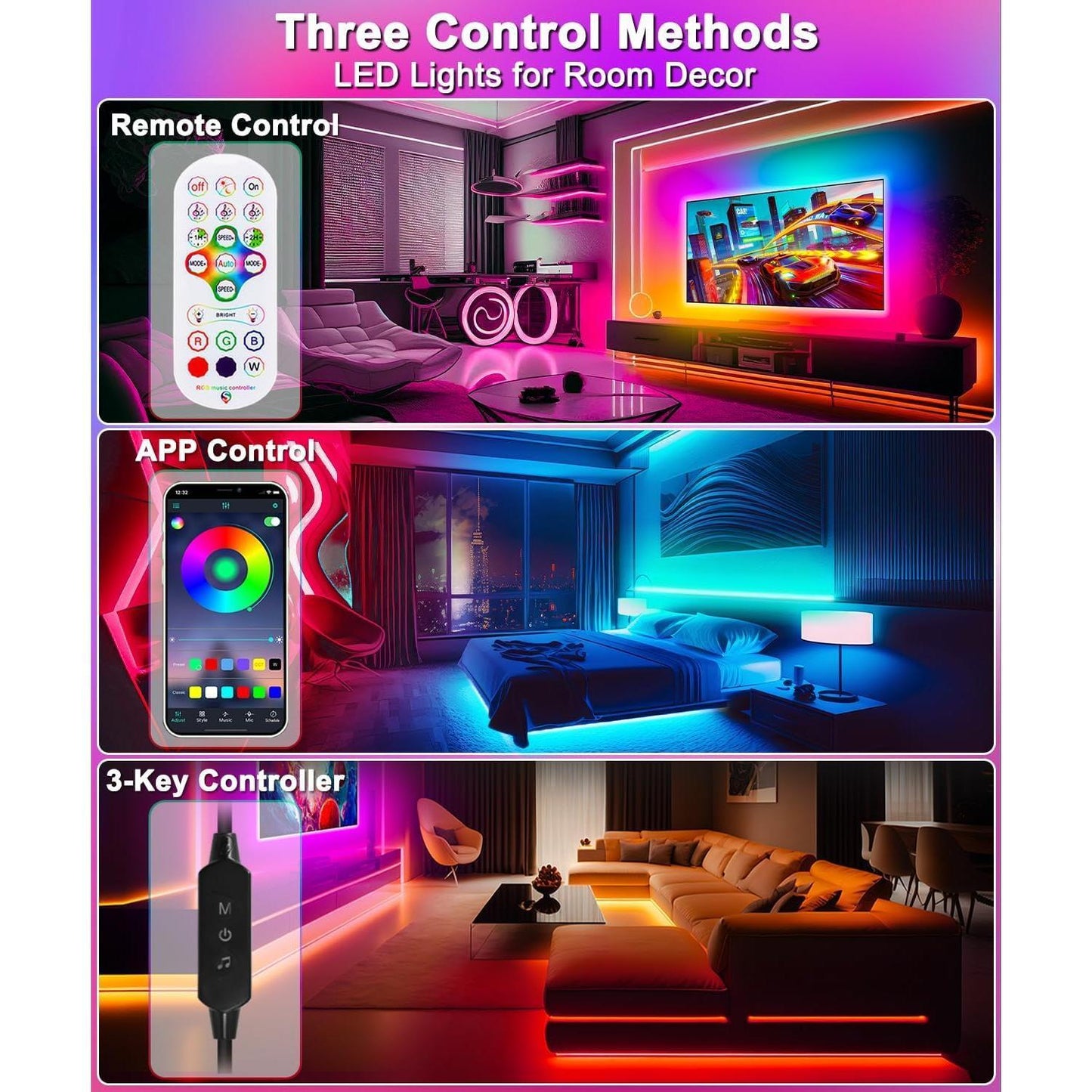 LED_Lights_for_TV,_TV_LED_Backlight_9.84_ft_RGB_TV_LED_Lights_That_Change_with_TV_Lights_Behind,USB_LED_Strip_Lights_for_TV_with_Remote_APP_Control,Bluetooth_LED_Light_Strips_for_TV