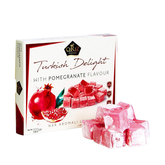 Cerez_Pazari_Turkish_Delight_with_Pomegranate_Flavour_200_gr_Gourmet__Gift_Box_Confectionery_Vegan_Candy_Dessert_Glucose_Free_Lokum_Approx.18_Pcs