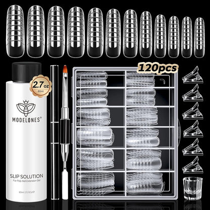 modelones_Slip_Solution_for_Poly_Gel,_2.8oz_Anti-Stick_Gel_Liquid_for_Poly_Gel_Nails_with_120Pcs_Flat_Dual_Nail_Forms_Nail_Tips_Clips_Kit
