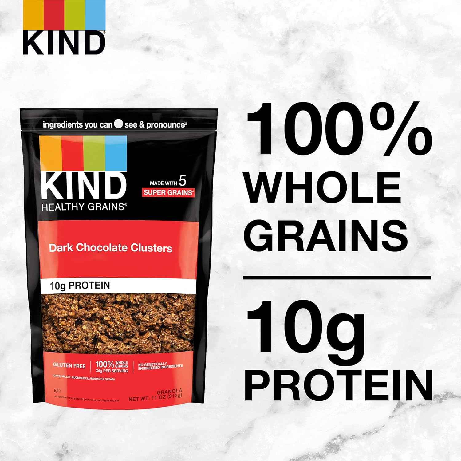 KIND Healthy Grains Dark Chocolate Granola – Mindful Pantry Snack for Clean Eating Routines, 10g Plant Protein Per Serving