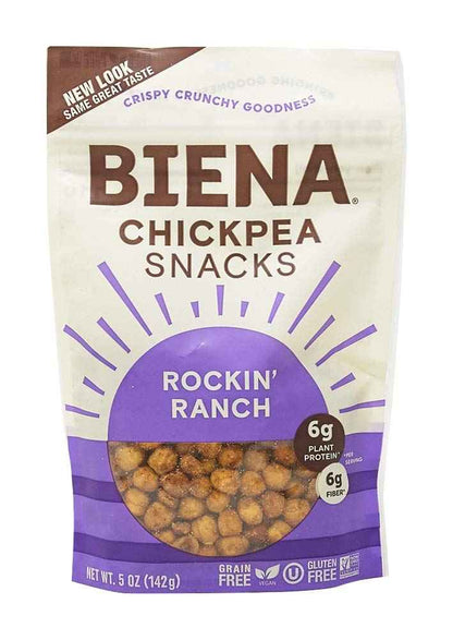 BIENA Chickpea Snacks - Crunchy Roasted Chickpeas - High Protein Desk Snack for Home Office and Focused Workdays - 5 Ounce Pack - Rockin' Ranch