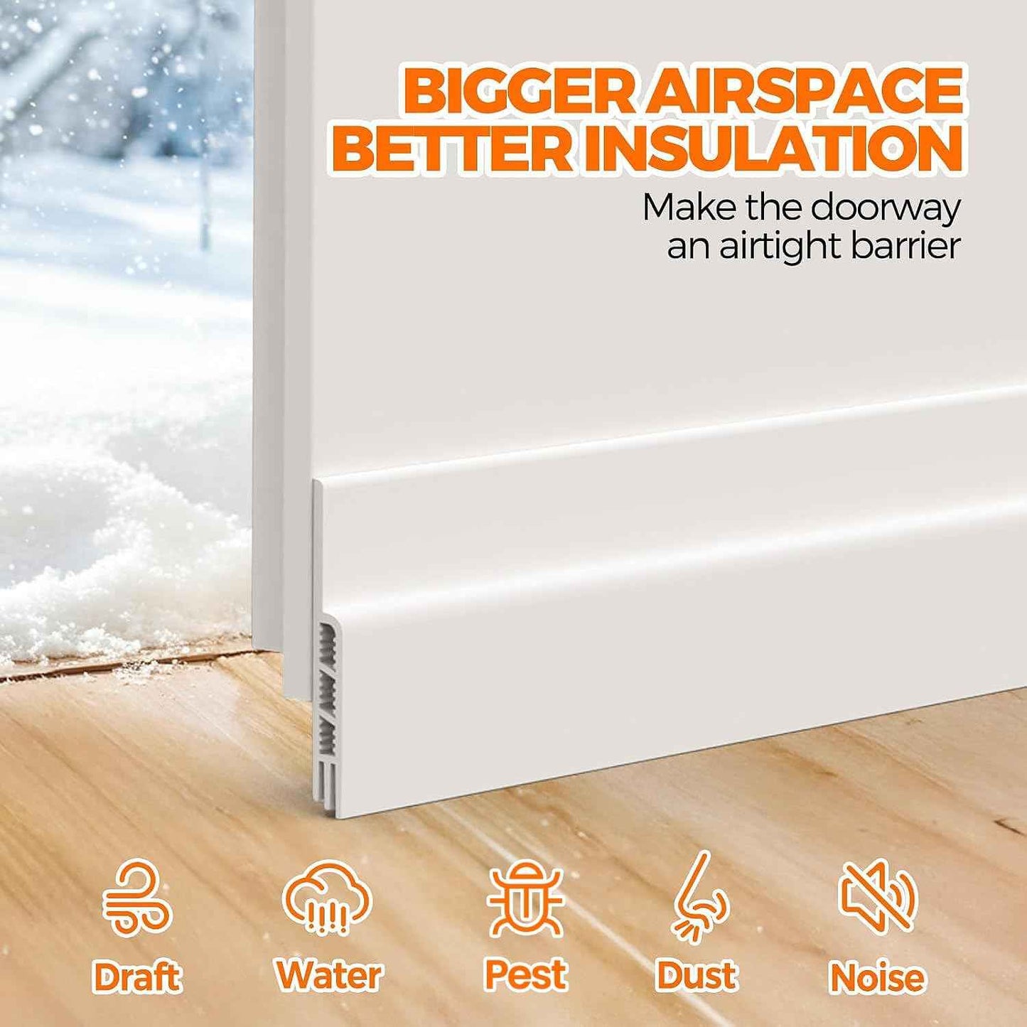 Holikme Under Door Draft Blocker for Minimalist Homes, Invisible-Fit Silicone Strip in Transparent or White