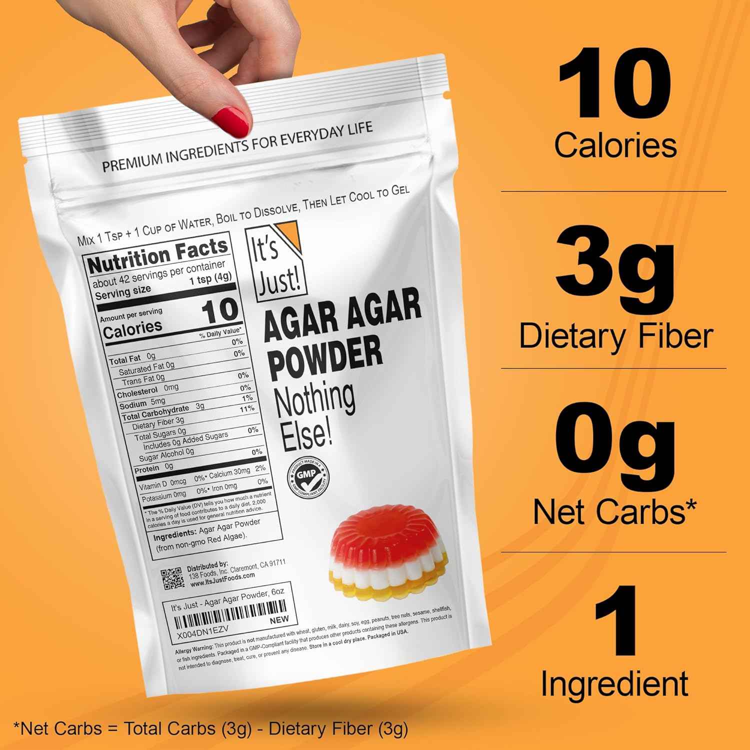 It's Just - Agar Agar Powder 6oz Vegan Gelatin Substitute for Clean Eating and Wellness Focused Home Bakers