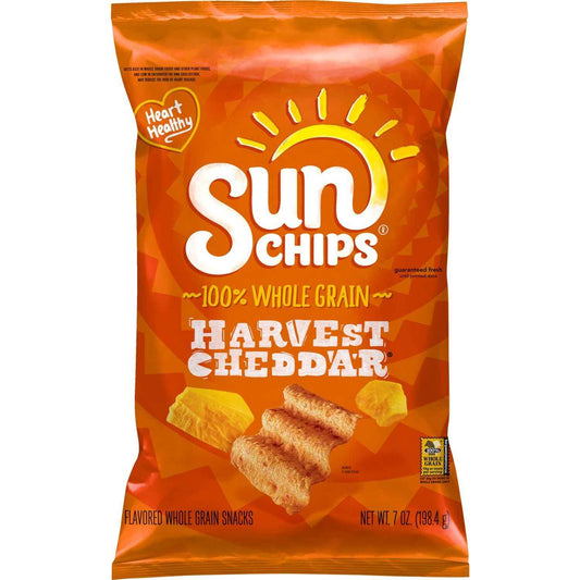 SunChips Harvest Cheddar Multigrain Snacks, 7 oz Whole Grain Mindful Snacking Option for Home Pantry and Office Drawer