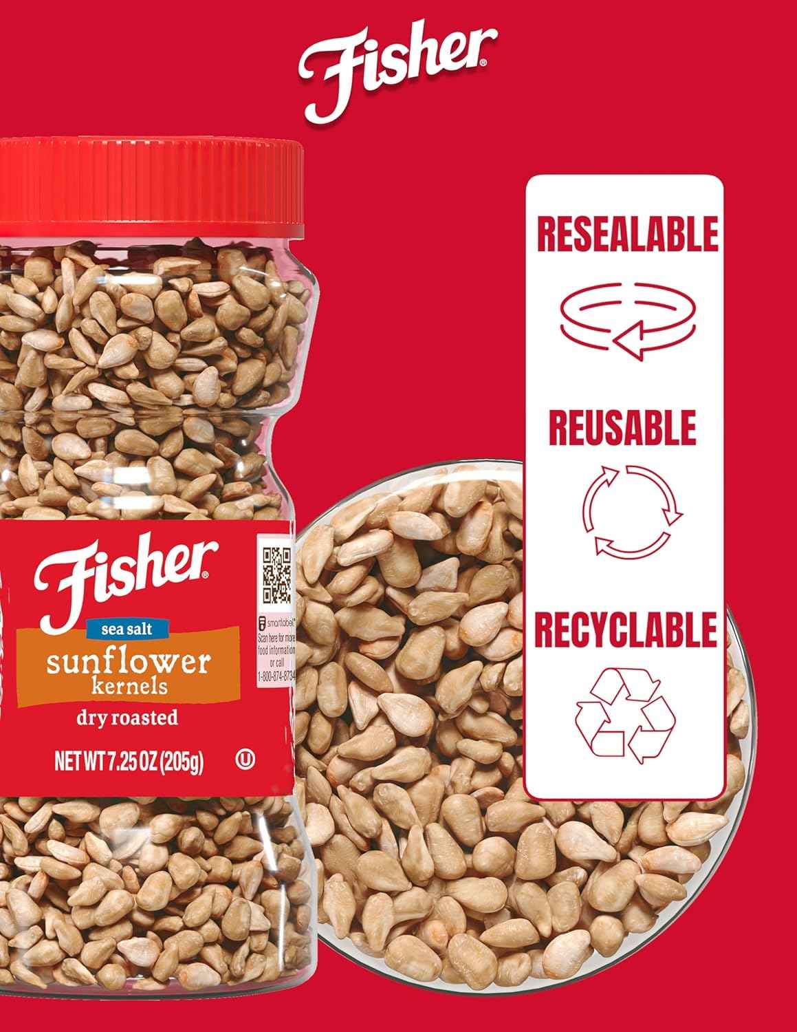 Fisher Sunflower Seed Kernels Dry Roasted – Lightweight Backpack Snack for Backcountry Adventures, 7.25 oz