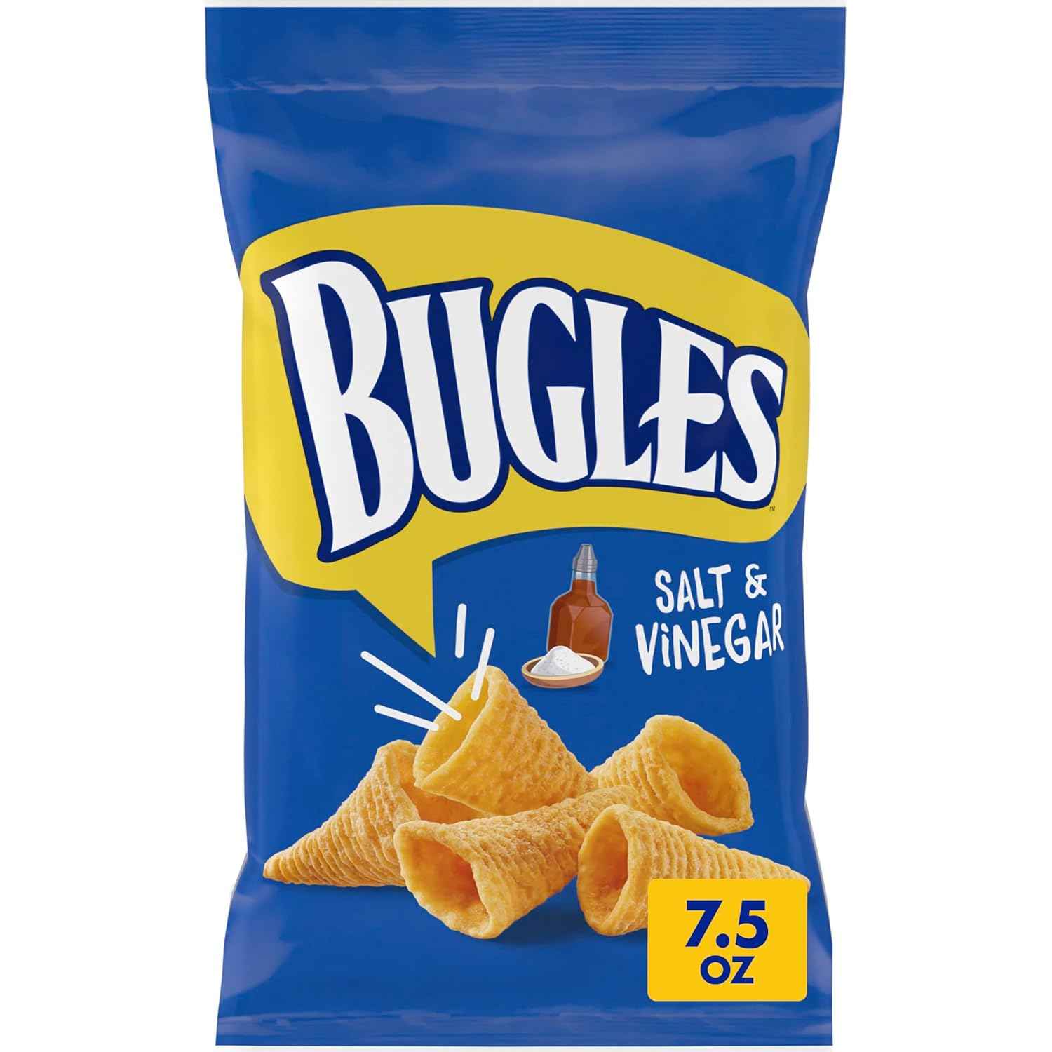 Bugles Salt and Vinegar Crispy Corn Snacks 7.5 oz – Tangy Desk Snack for Office Afternoons and Study Sessions
