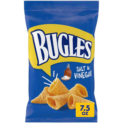 Bugles Salt and Vinegar Crispy Corn Snacks 7.5 oz – Tangy Desk Snack for Office Afternoons and Study Sessions