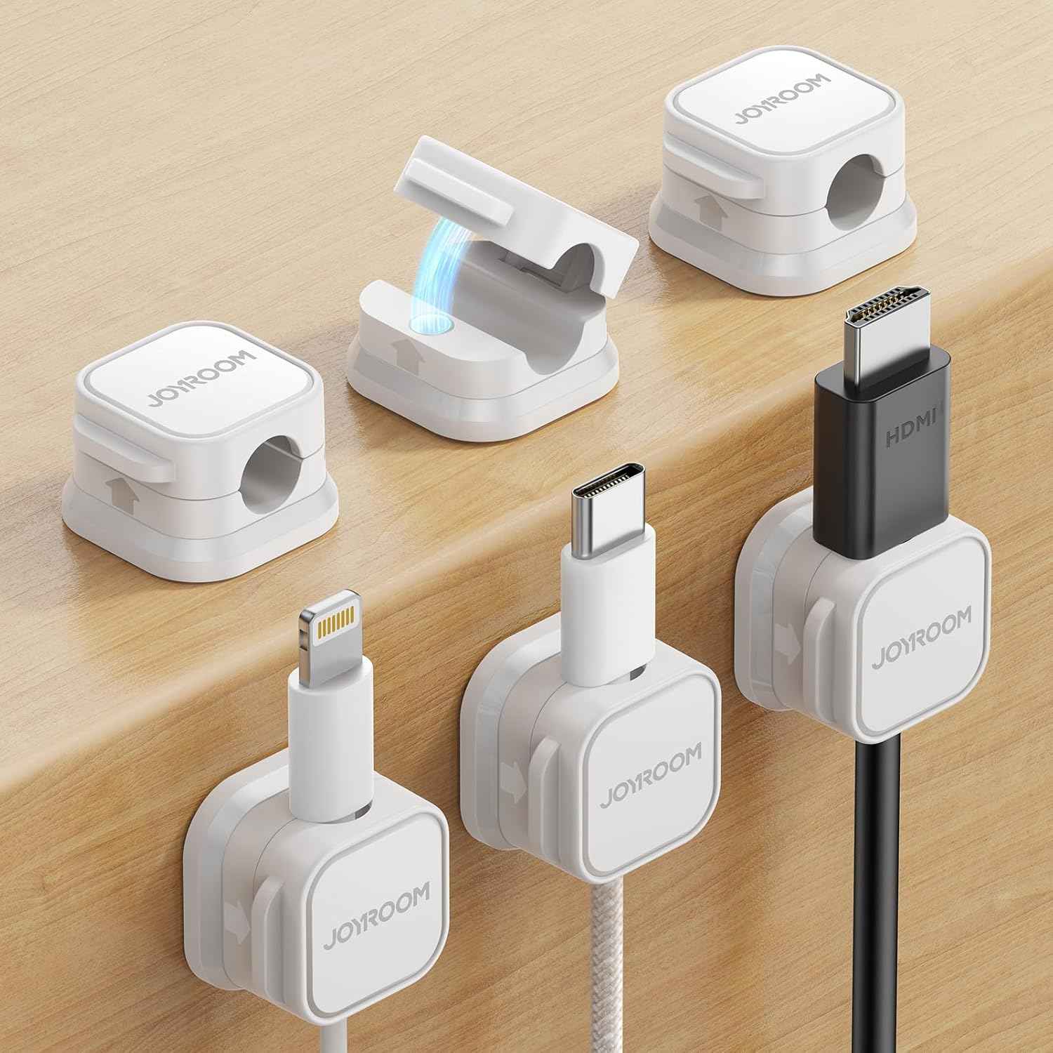 JOYROOM Magnetic Cable Clips for Living Room TV Console, Stylish Adhesive Wire Organizer