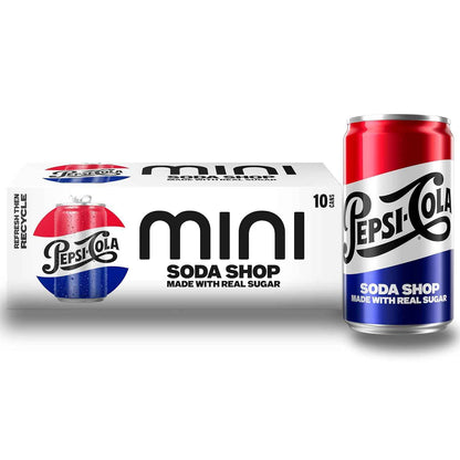 Pepsi Real Sugar Soda Mini Cans, 7.5oz (10 Pack) – Portable Drink for Backyard BBQs