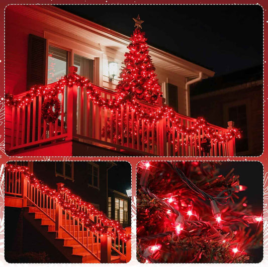 Holiday Charm 100-Count Red Weather-Resistant String Lights 21ft Green Wire for Patio and Outdoor Dining Setups