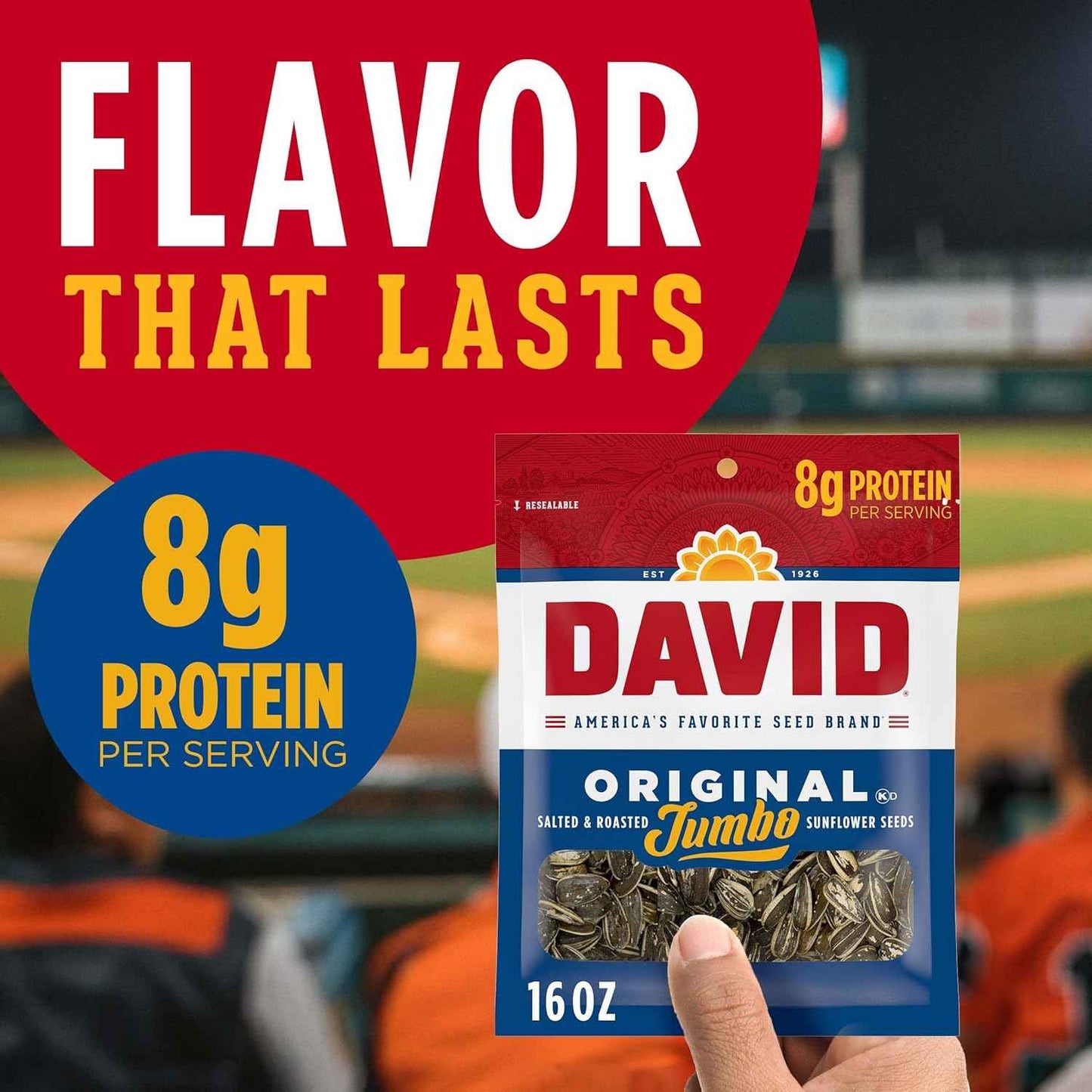 DAVID Jumbo Sunflower Seeds Original 16 oz – 2g Fiber Roasted Snack for Balanced Lifestyle and Gym Bag Fuel