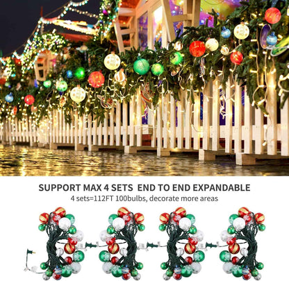 MerryMuse Single-Strand Ornament Lights 28ft, Clean Minimalist Christmas Decor with Subtle Star Pattern Bulbs