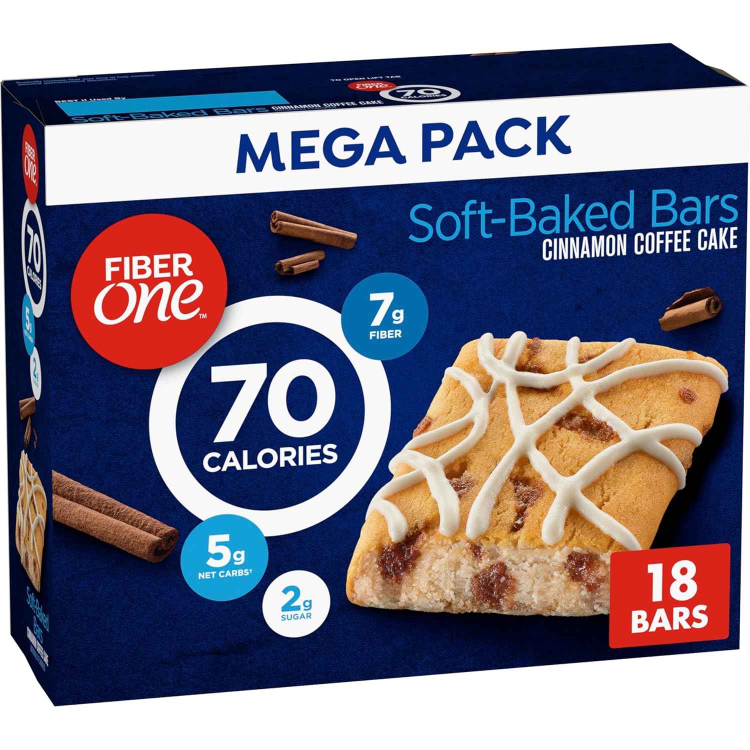 Fiber One Cinnamon Coffee Cake Bar for Family Snack Drawer, 18 Count Mega Pack Lunchbox Dessert for Kids and Teens