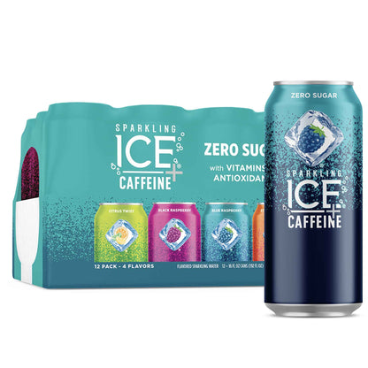 Sparkling Ice Caffeine Black Raspberry Sparkling Water for Study Sessions, Sparkling Focus Drink with B12 and Antioxidants