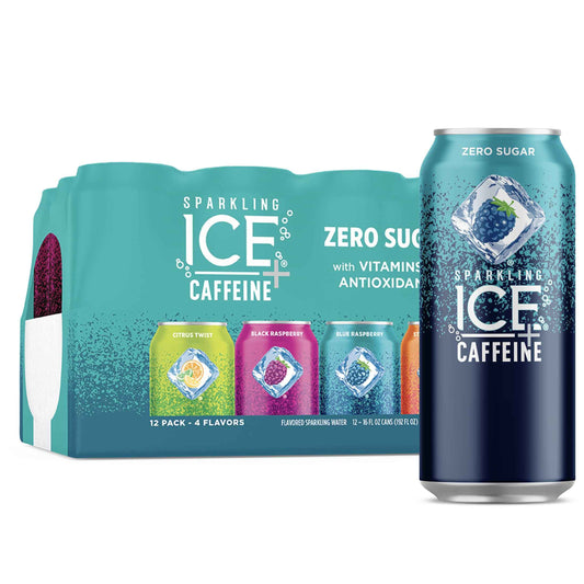 Sparkling Ice Caffeine Black Raspberry Sparkling Water for Study Sessions, Sparkling Focus Drink with B12 and Antioxidants