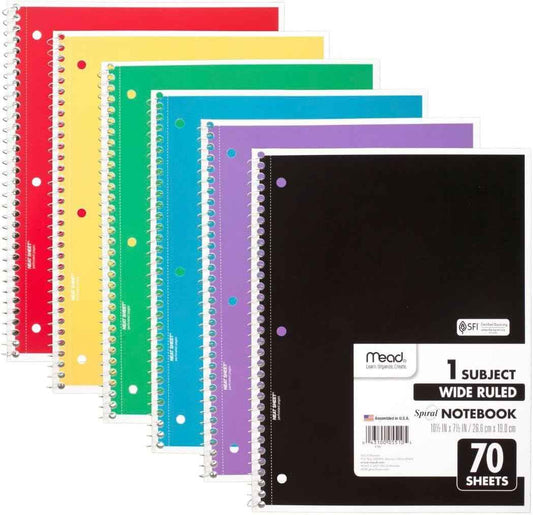 Mead Spiral Notebook Wide Ruled – Office Notepad for Meeting Notes, 12 Pack with 3-Hole Punched Pages