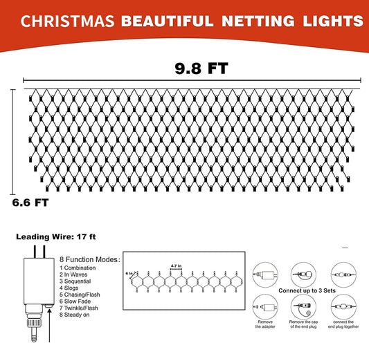 FUNPENY_Christmas_Net_Lights,_9.8ft_x_6.6ft_200_LED_Mesh_Decor_Clear_Wire_with_8_Modes_Waterproof_Connectable_Xmas_Decorations_for_Outdoor_Bushes_Yard_Lawn_Patio_Tree_Garden_Party_(Multi_Colored)