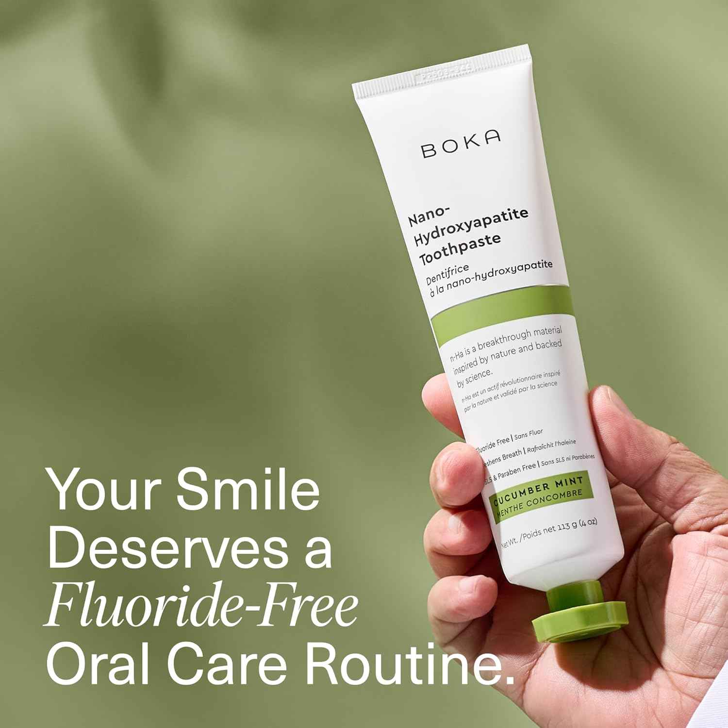 Boka Fluoride Free Toothpaste, Nano Hydroxyapatite Toothpaste, Appropriate for Sensitive Teeth - for Adult, Kids Oral Care - Cucumber Mint Flavor, 4 Fl Oz 1Pk