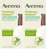 Aveeno Positively Radiant Clear Complexion Face Moisturizer, Acne Facial Moisturizer with Soy and Salicylic Acid for Oily Skin, Hypoallergenic Formula, Paraben-Free, Non-Comedogenic, Pump, 4 FL OZ