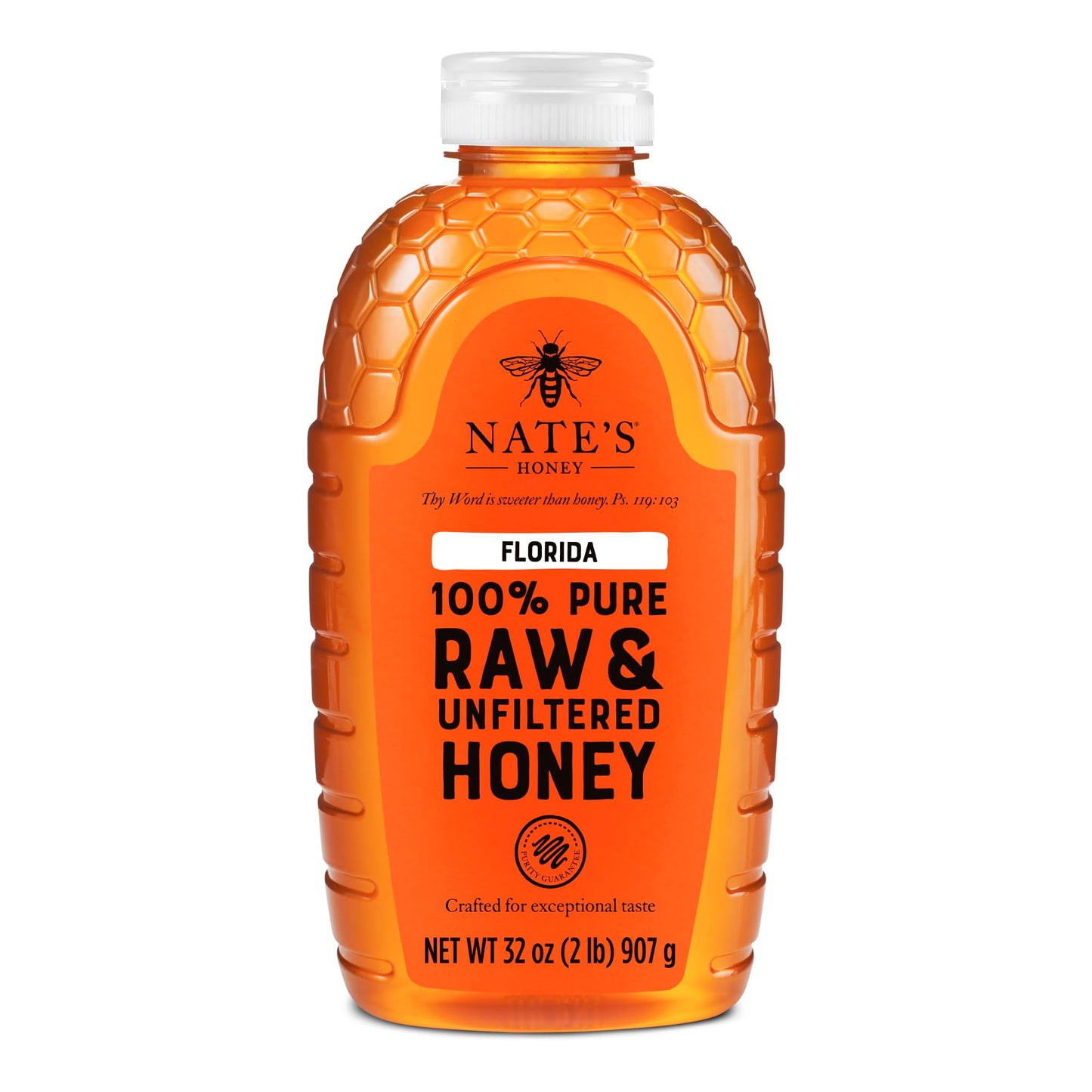 Nate&amp;#39;s Florida 100% Pure, Raw &amp;amp; Unfiltered Honey - 32 oz. Squeeze Bottle - All-natural Sweetener