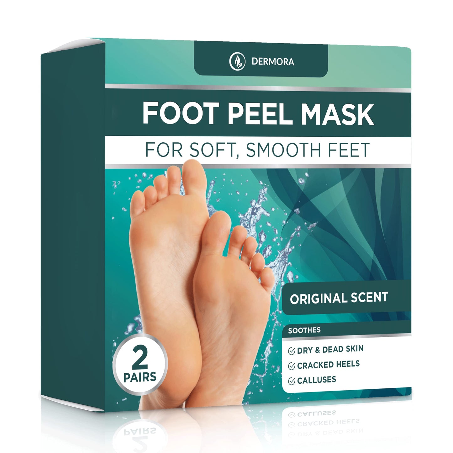 DERMORA Foot Peel Mask | Skin Exfoliating Foot Masks for Dry, Cracked Feet &amp;amp; Callus Removal | Dead Skin Exfoliator for Baby Soft Feet | Pack of 2 | Regular (Fits up to Men 10 / Women 11) | Original