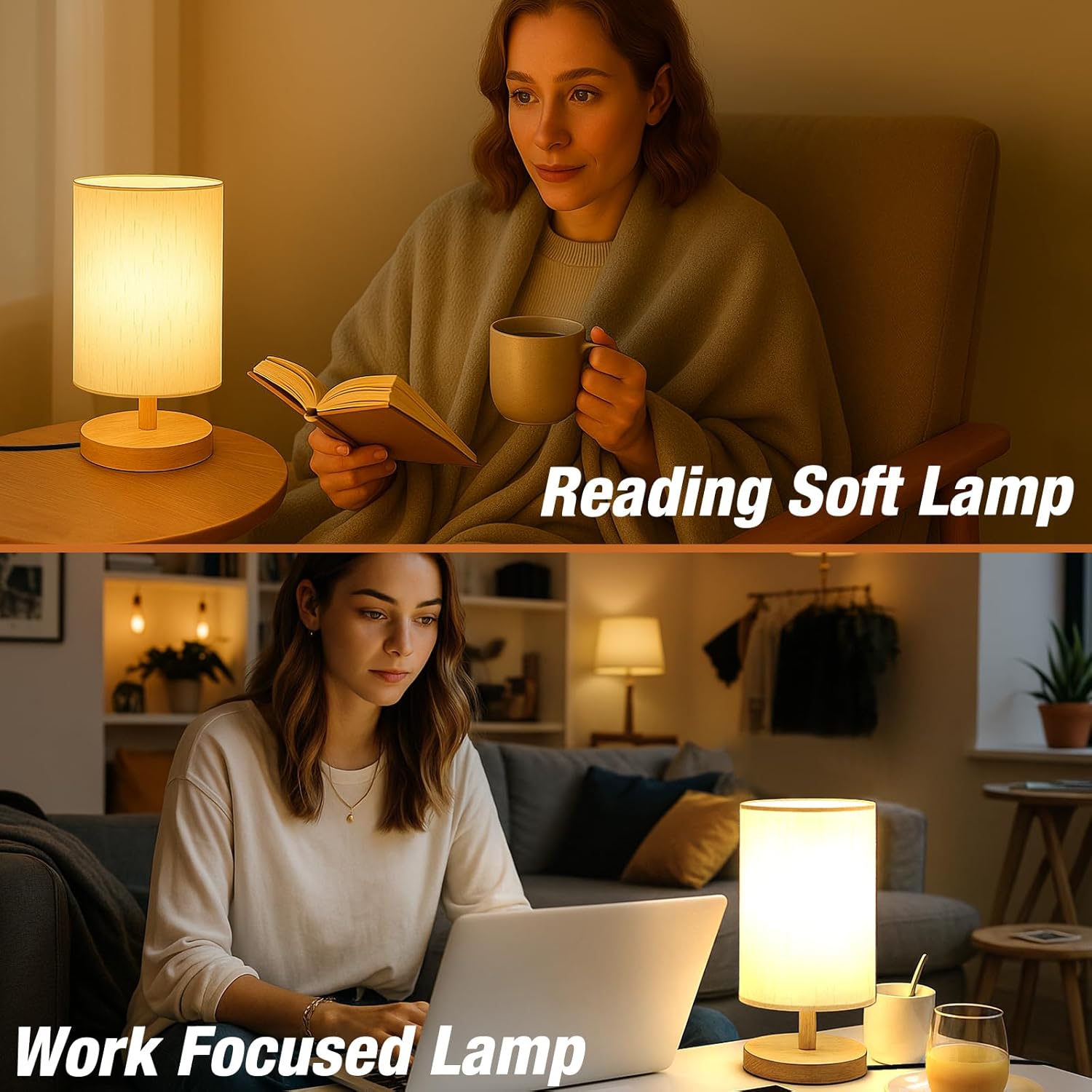 Desk_Lamp_LED_Bulb_Included,_Small_Bedside_Table_Lamp_Plug-in_-_Classic_Wood_Base_with_Flaxen_Fabric_Shade,_Lamps_for_Night_Stands,_Simple_Nightstand_Light_for_Bedroom,_Office,_Desk