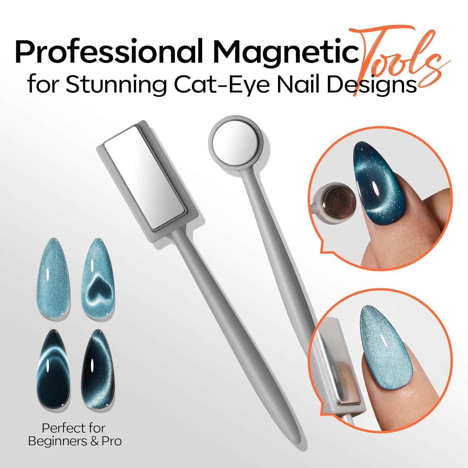 modelones Cat Eye Magnet Set, Heart French Cateye Gel Polish Nail Tools Kit Dual-Head 3 IN One Magnets Pen Heart Round Square Flower Glassy Moon Multi Effect Nail Art Designs Home DIY Salon Use