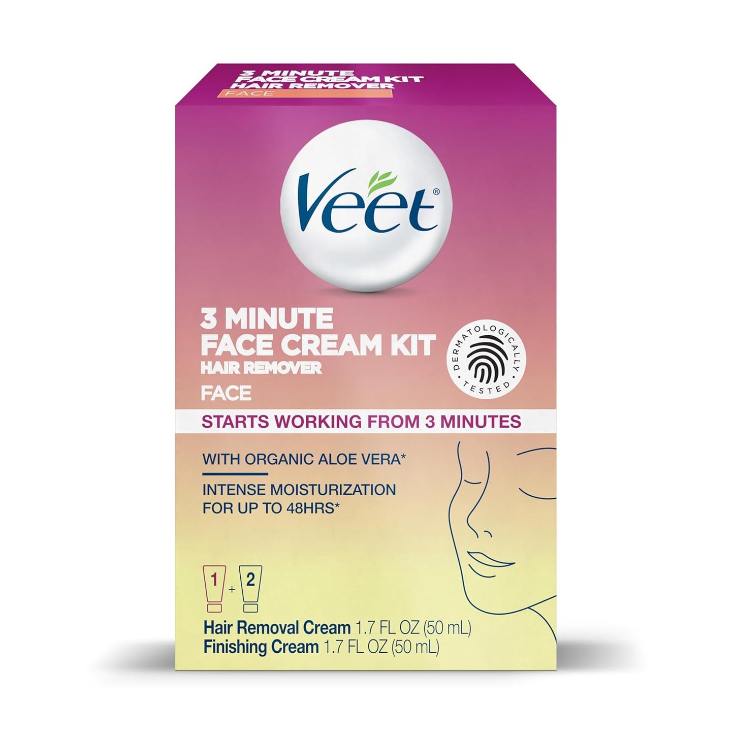 Veet_3_Minute_Facial_Hair_Removal_Cream_for_Women,_Depilatory_Cream_with_Organic_Aloe_Vera,_2_Piece_Women's_Facial_Hair_Remover_Kit,_1.7_Fl_Oz_Hair_Removal_Cream_+_1.7_Fl_Oz_Finishing_Cream