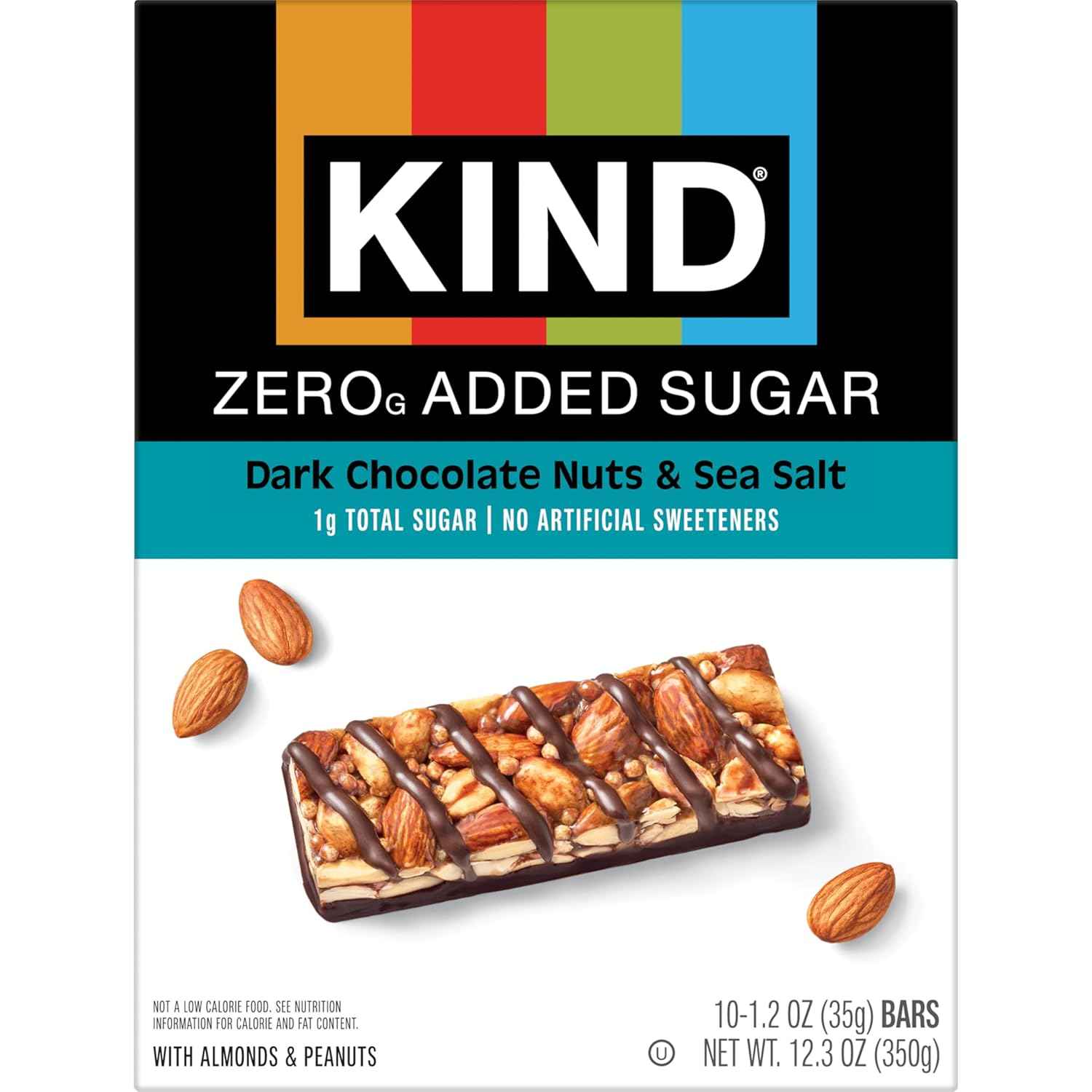Kind Zero Added Sugar Healthy Snacks Bars, Dark Chocolate Nuts & Sea Salt, Gluten Free, High Fiber, Keto Snacks