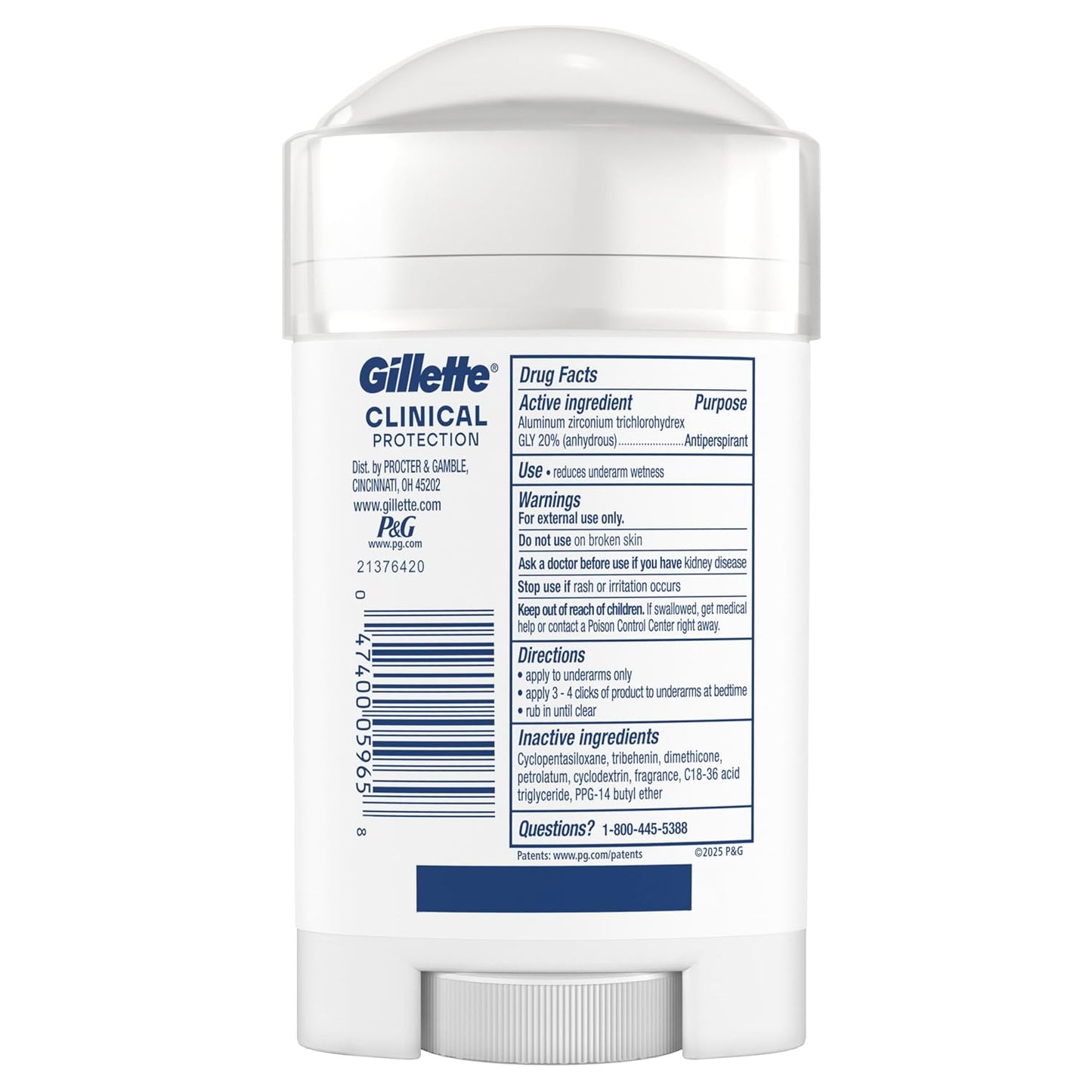 Gillette_Clinical_Antiperspirant_and_Deodorant_for_Men,_100HR_Sweat_&_Odor_Protection,_Long_Lasting_Freshness,_Anti-White_Mark_Technology,_Gentle_on_Skin,_Soft_Solid,_Ultimate_Fresh_Scent,_2.6_oz