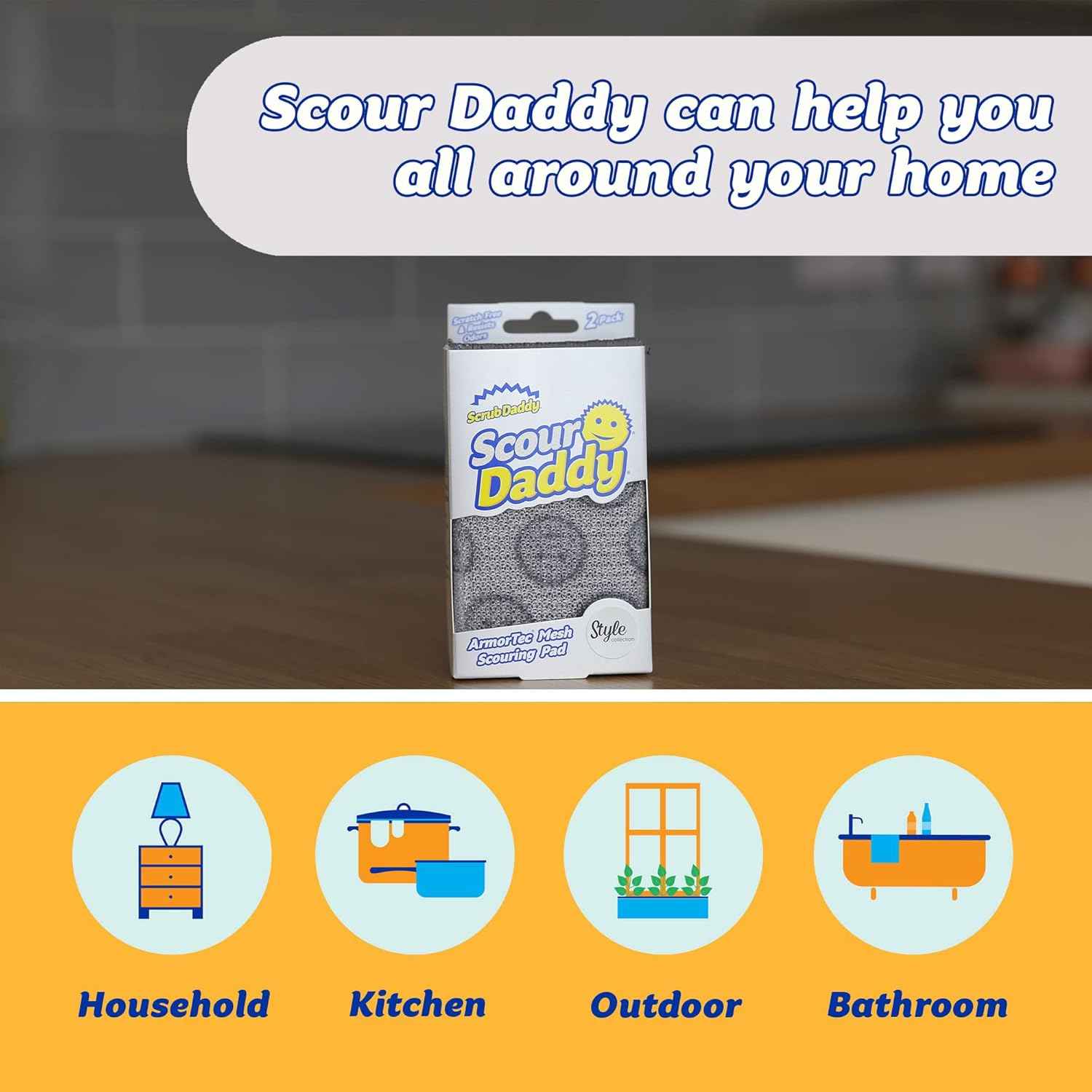 Scrub Daddy Scour Daddy Style, Scourers Non Scratch Scrubbing Sponge, Scouring Pads, Kitchen Sponges for Dishes, Dishwashing Pan Scrubber, Cleaning Supplies, Dish Sponges for Washing up, Pack of 2