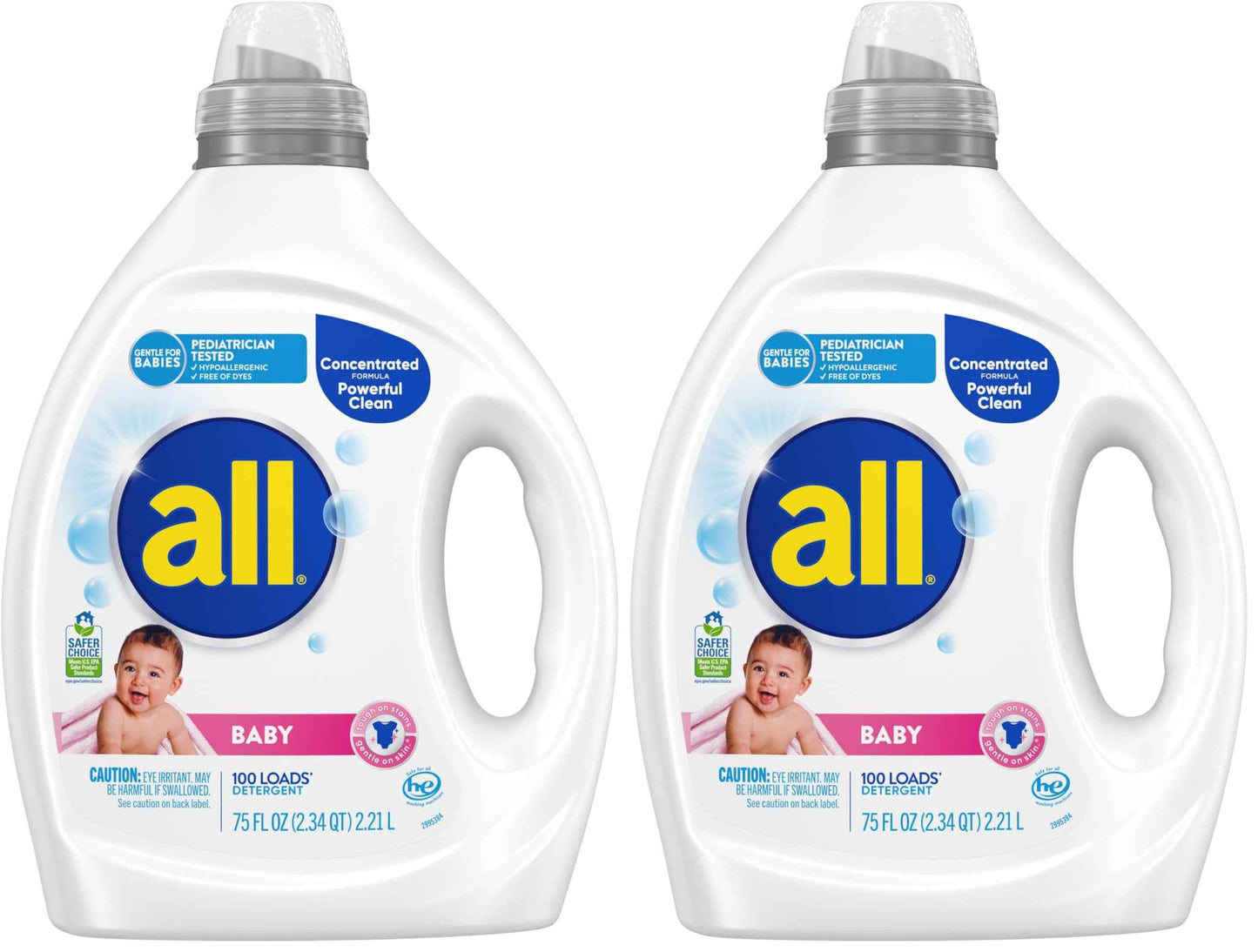 all Baby, Gentle for Baby, Liquid Laundry Detergent, Hypoallergenic for Sensitive Skin, Concentrated, 75oz, 100 Loads