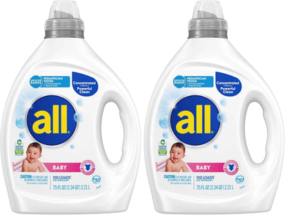all Baby, Gentle for Baby, Liquid Laundry Detergent, Hypoallergenic for Sensitive Skin, Concentrated, 75oz, 100 Loads