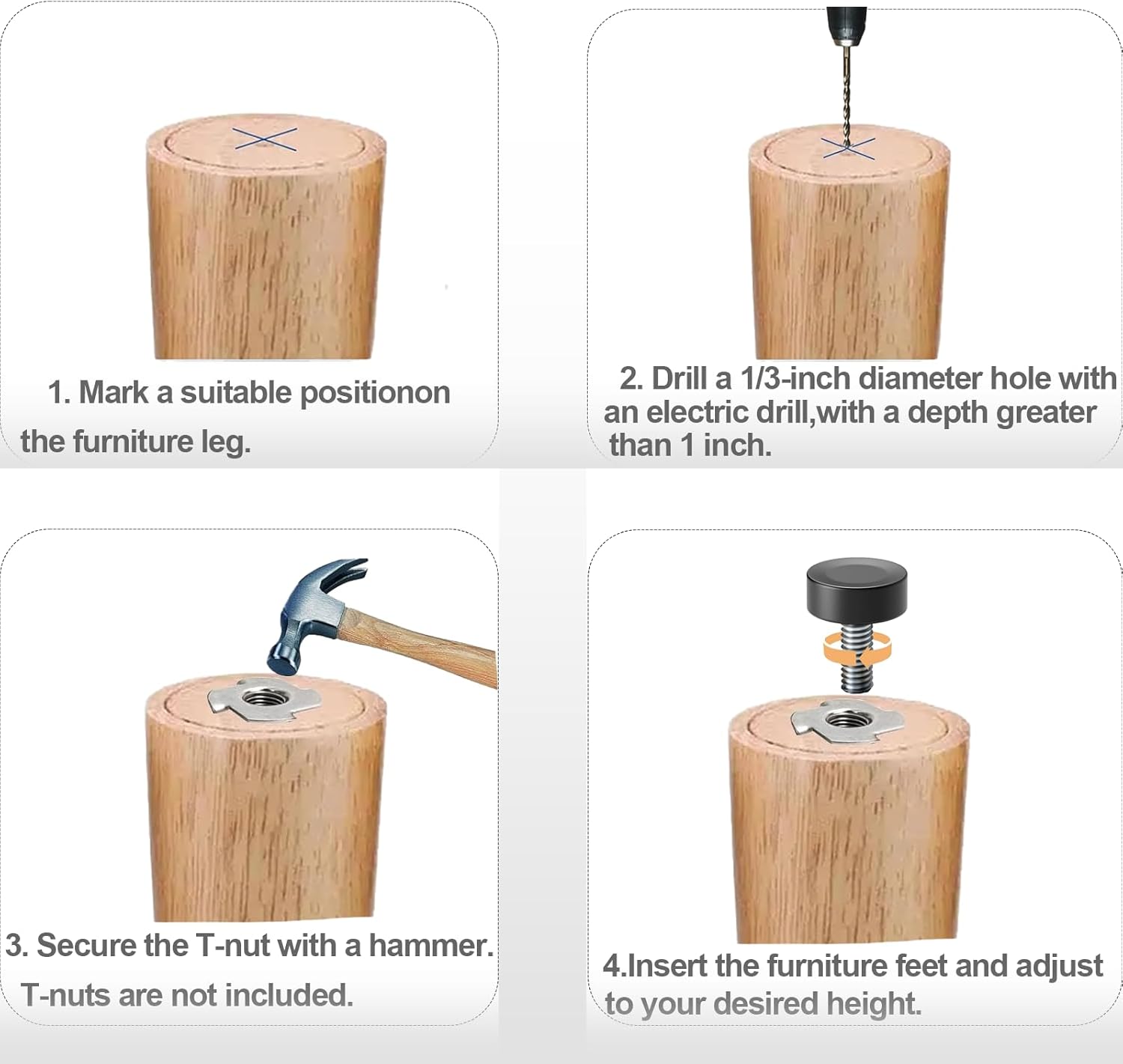 12_Pcs_1/4"_Thread_Leveling_Feet,_Adjustable_Furniture_Feet_Threaded_Screw_in_for_Table_Leveling_Feet_Screw,_for_Table,_Cabinets,_Chairs,_Stool_Legs