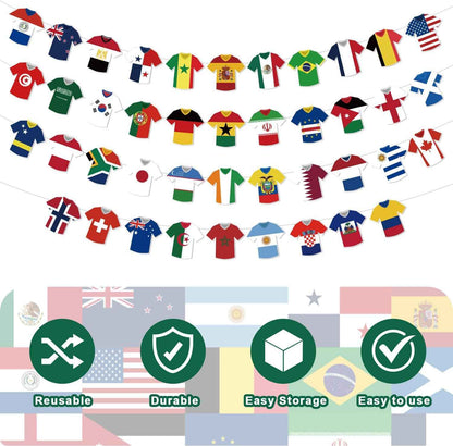 World Cup Soccer Jersey Bunting 42 Jersey-Shaped Pennant Banner, Game Day Decorations, Soccer Fan Garland for World Cup Party, Soccer Birthday, Tailgate, BBQ, Man Cave, Outdoor Sports Events