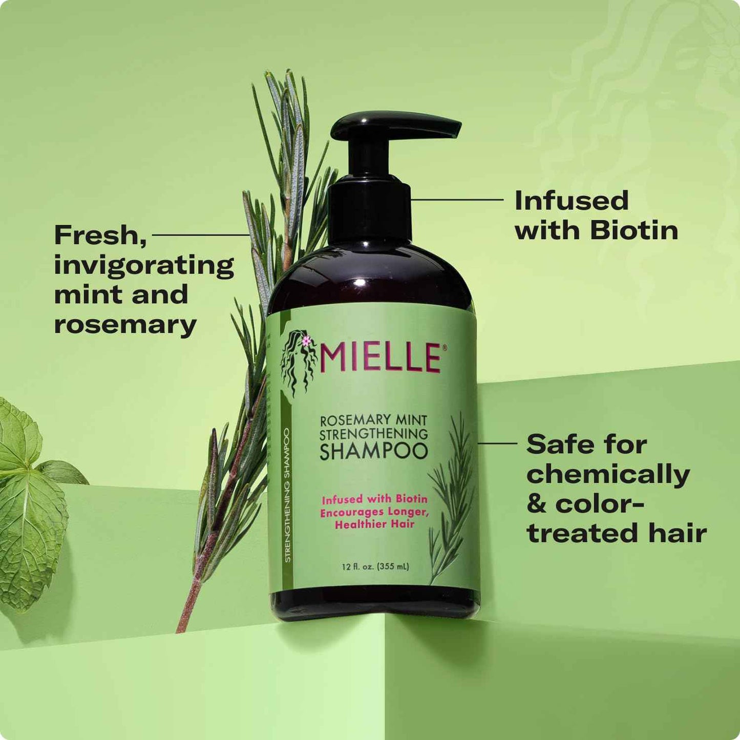 Mielle Organics Rosemary Mint Hair Strengthening Biotin Shampoo - Moisturizing Hair Shampoo for Women and Men to Gently Cleanse, Repair & Protect Strands