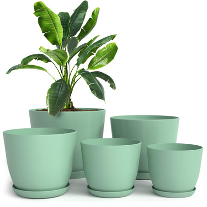 Utopia Home - Plant Pots Indoor with Drainage - 7/6.6/6/5.3/4.8 Inches Home Decor Flower Pots for Indoor Planter - Pack of 5 Plastic Planters for Indoor Plants, Cactus, Succulents Pot - Mint