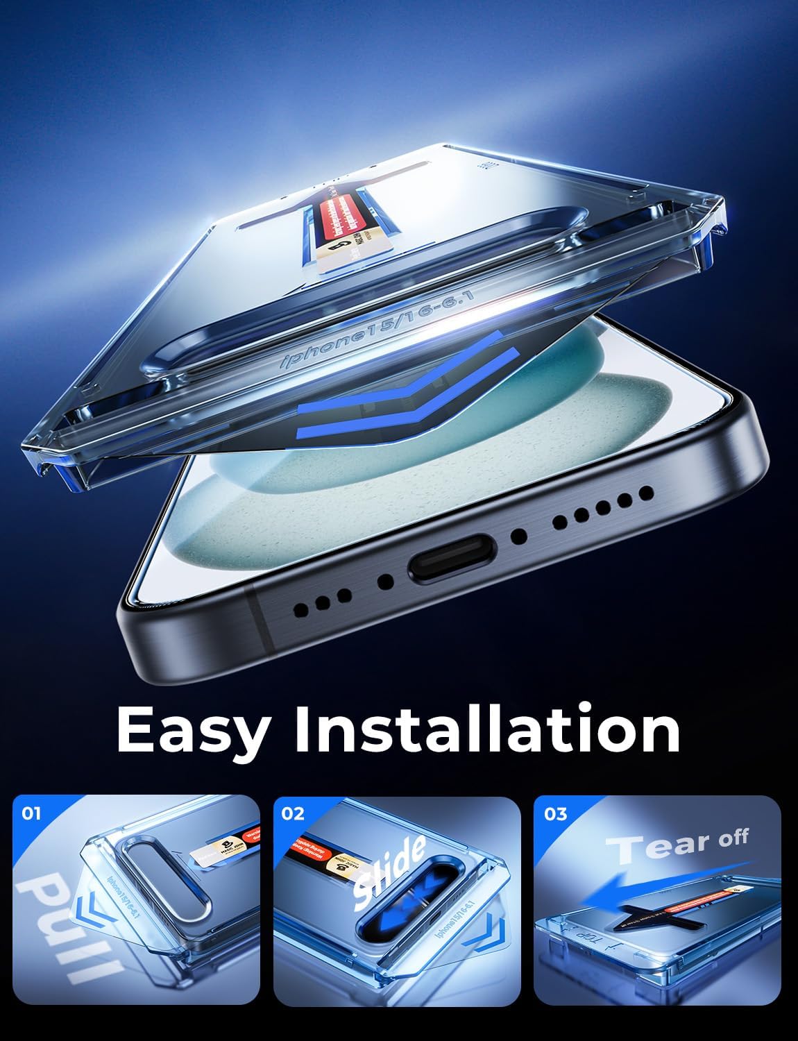 MAGIC_JOHN_2_Pack_for_iPhone_15_Tempered_Glass_Screen_Protector_6.1_inch_[Not_Max],_Auto_Dust-Elimination_Installation,_Bubble_Free,_Dynamic_Island_Compatible,_HD_Clear,_Easy_Installation