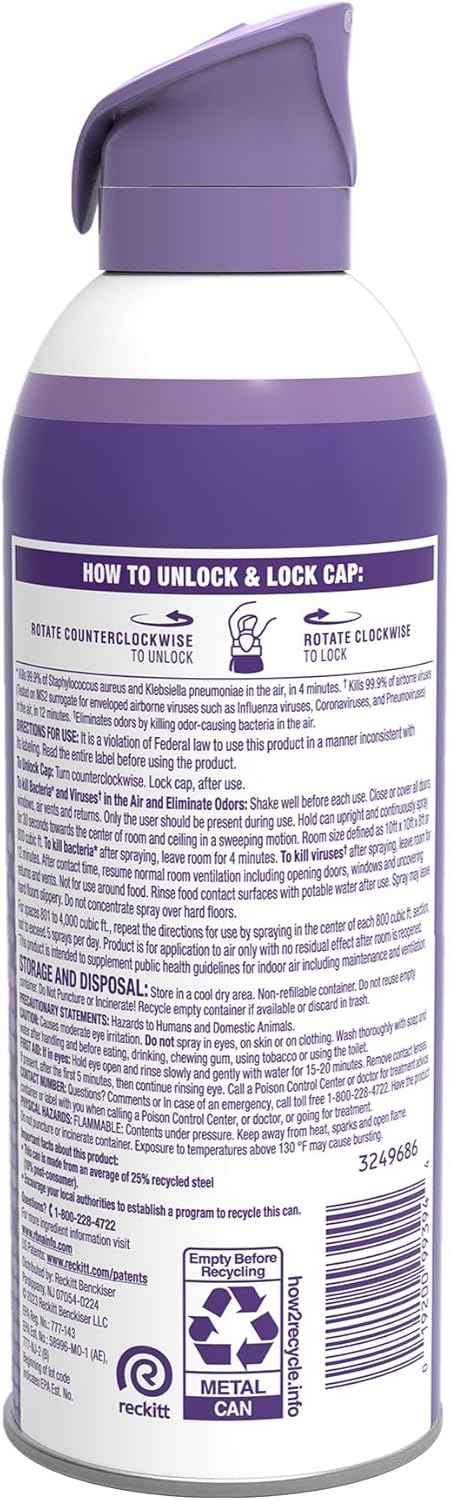 Lysol Air Sanitizer Spray with Bacterial Odor Eliminator for Home & Office, Sanitizing Air Spray, Air Freshener Alternative