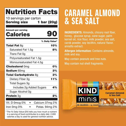KIND Mini Snack Bars Variety Pack, Gluten Free, Low Sugar, Low Calorie Snacks, Dark Chocolate Nuts & Sea Salt, Caramel Almond & Sea Salt, Dark Chocolate Cherry Cashew, 80 Count