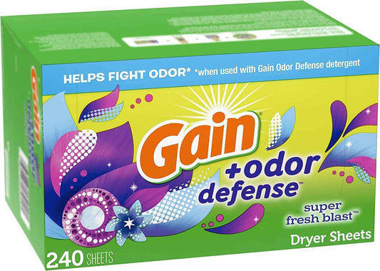 Gain Dryer Sheets Plus Odor Defense, Super Fresh Blast Scent, Helps fight static and odor, laundry sheets