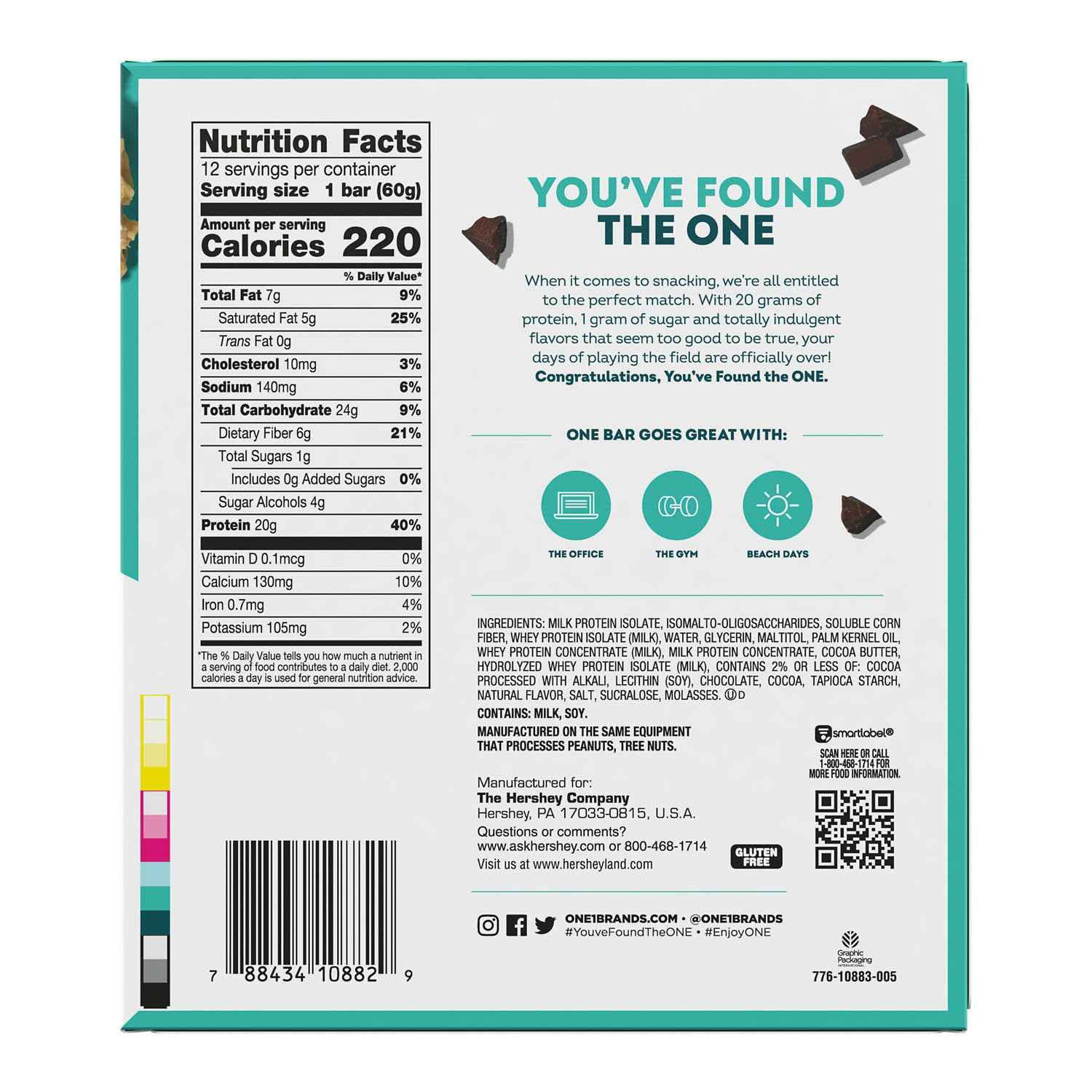 ONE Protein Bars, Gluten Free with 20g Protein and 1g Sugar, Pantry Staples, 2.12 oz